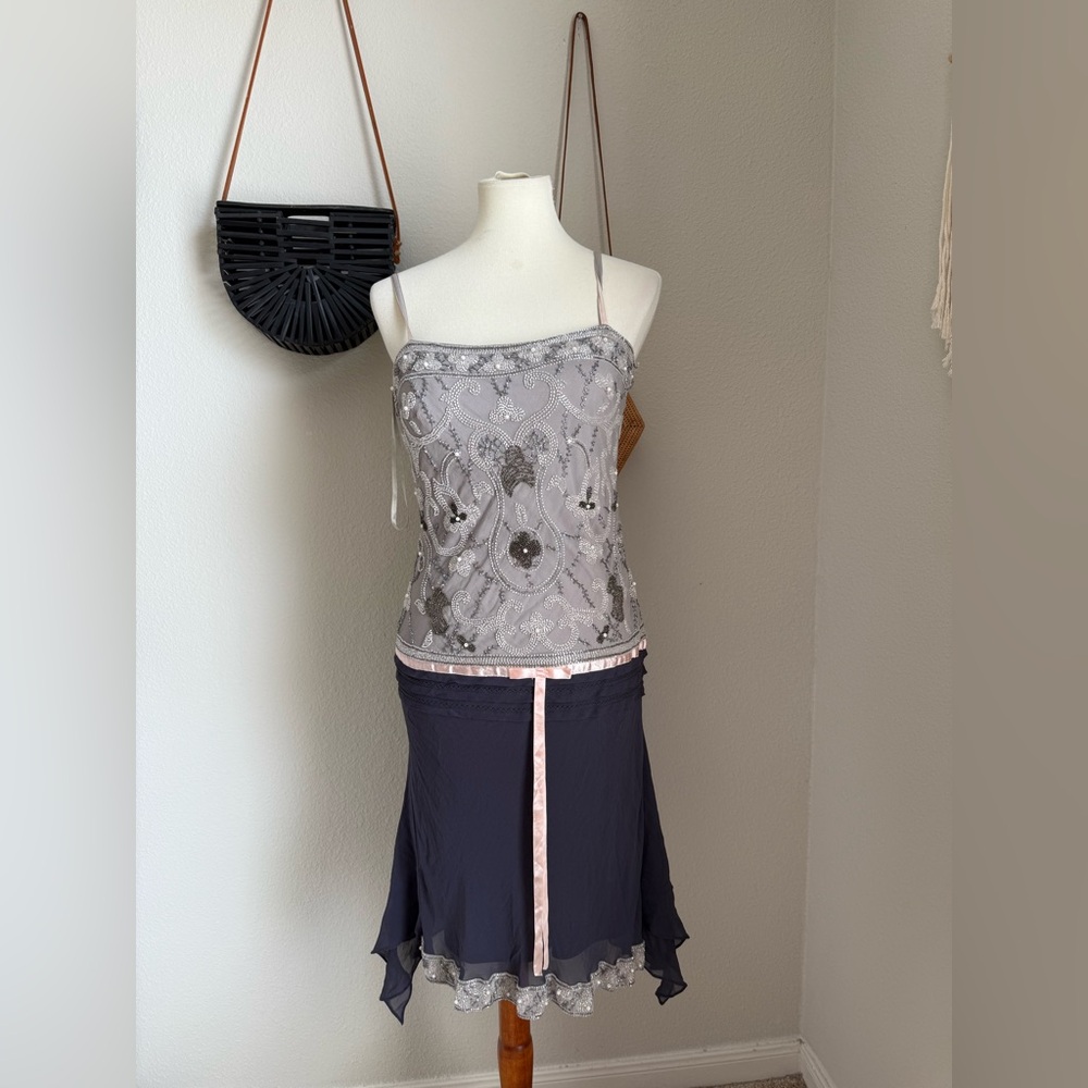 Vintage Cache Grey Sequin Drop Waist Dress, Size 6